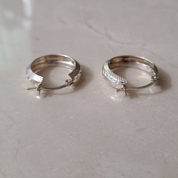 Sterling Silver Etched Small Hoop Earrings - Picture 10 of 12